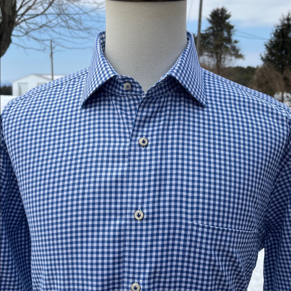 -Peter Millar Blue/White Gingham Button Down L/S As New Shirt Men's Size L - Picture 4 of 14